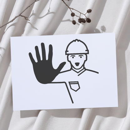 Construction worker displays stop gesture in vector art design