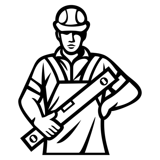 Construction worker with leveling tool in a dynamic pose