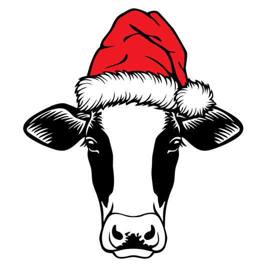 Festive cow wearing a jolly santa hat for holiday cheer