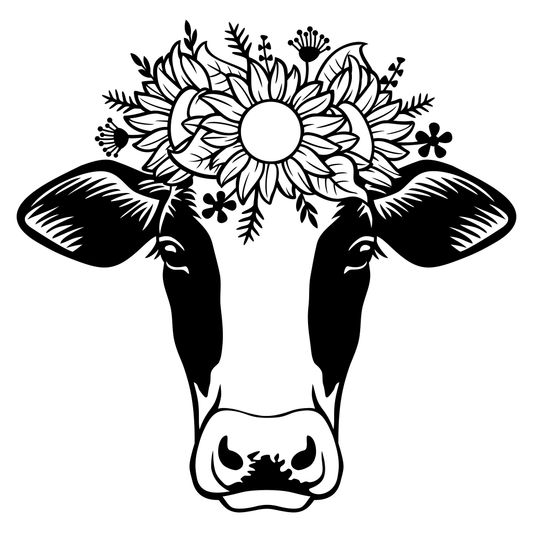 Charming cow adorned with sunflowers for crafting