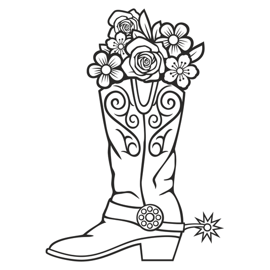 Stylish cowboy boots filled with blossoming flowers design