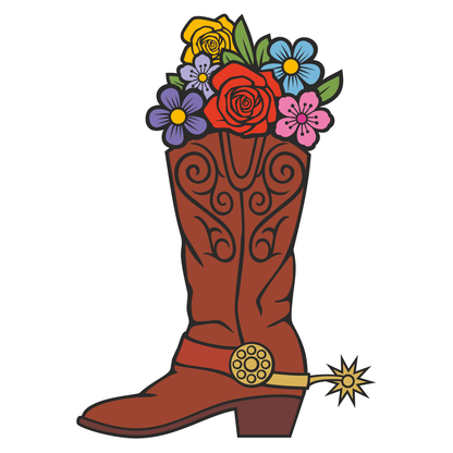 Colorful cowboy boots filled with blooming flowers design