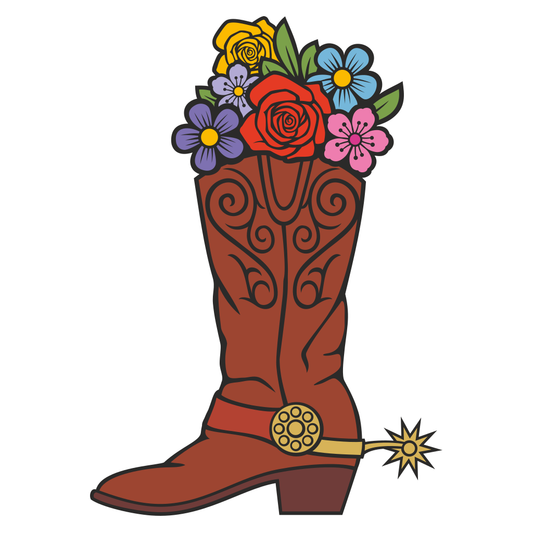 Colorful cowboy boots filled with blooming flowers design