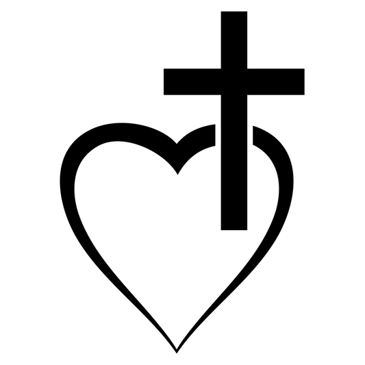 Design of a heart intertwined with a cross for crafting projects