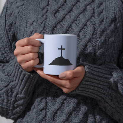Mountain silhouette with a cross for cutting machine designs