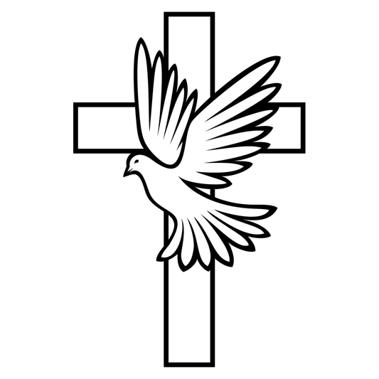 Elegant black and white layered cross with soaring dove design