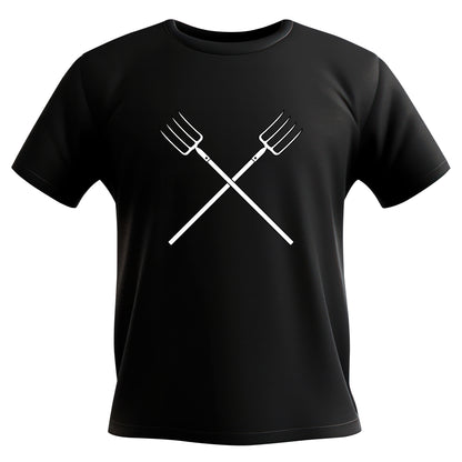 Crossed pitchfork tools design for crafting enthusiasts