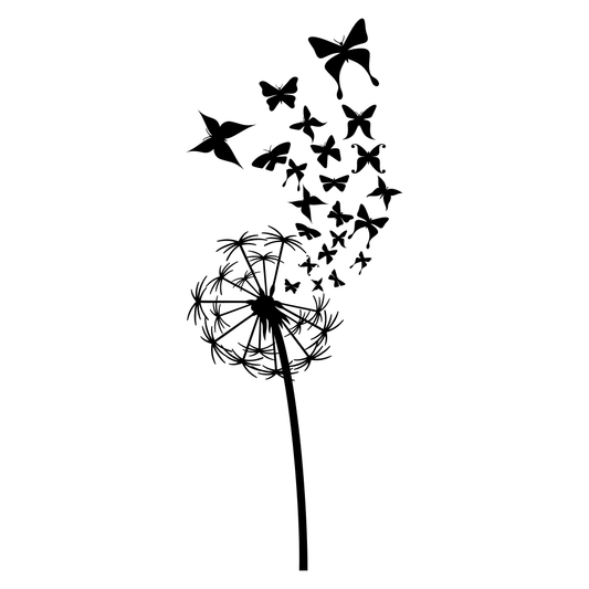Delicate dandelion swirling with butterflies in flight