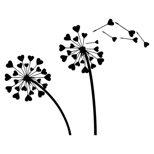 Dandelion hearts blowing in the breeze as a sweet symbol of love