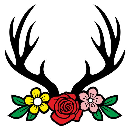 Beautiful deer antlers adorned with vibrant flowers for crafts