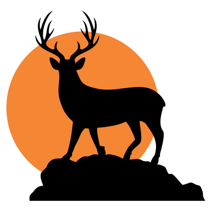 Majestic black deer silhouette with orange sunset backdrop