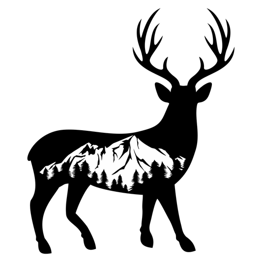 Majestic deer silhouette with mountain landscape design