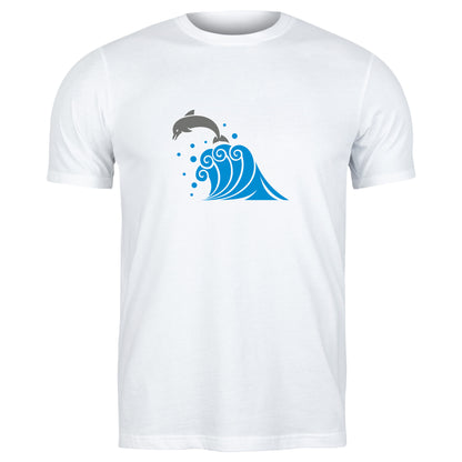 Dolphin leaping above vibrant waves showing ocean fun