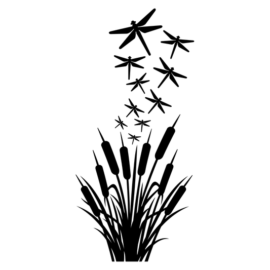 Dragonflies dance above serene reeds in tranquil harmony