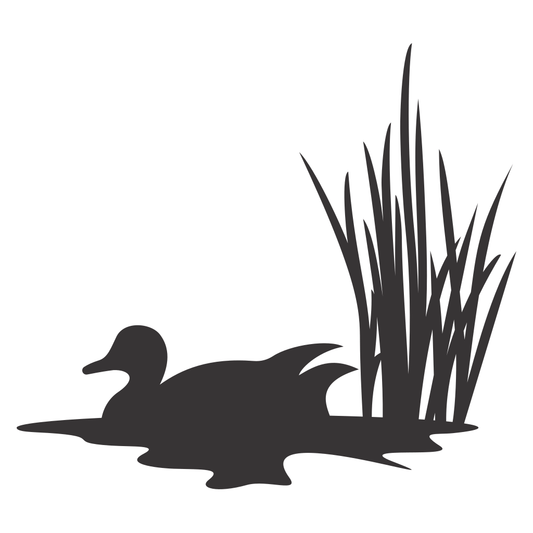 Elegant duck silhouette on serene water with reeds