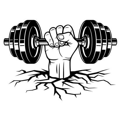 Strong hand lifting dumbbell breaking through ground