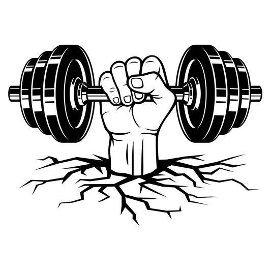 Strong hand lifting dumbbell breaking through ground