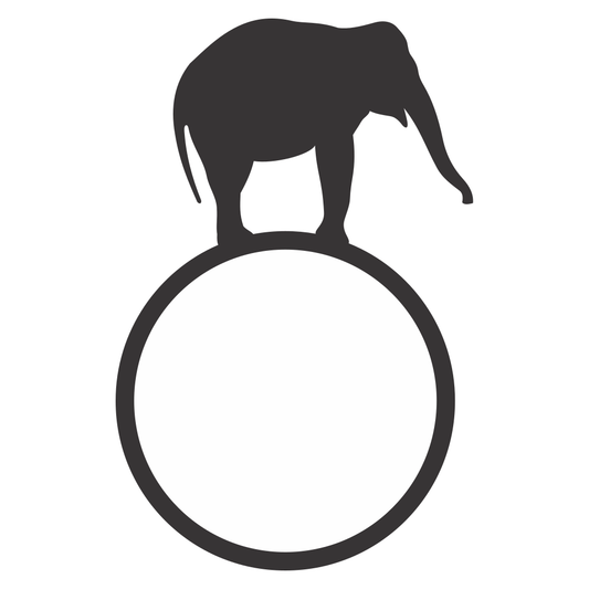 Elephant balancing on a circular hoop for creative projects