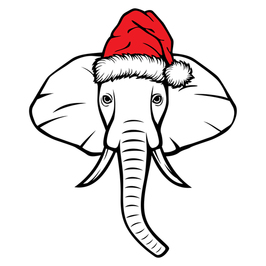 Festive elephant wearing a santa hat for holiday crafts