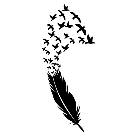 Elegant feather transforming into a flock of birds in flight