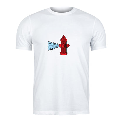 Bright red fire hydrant with water gushing in clear design