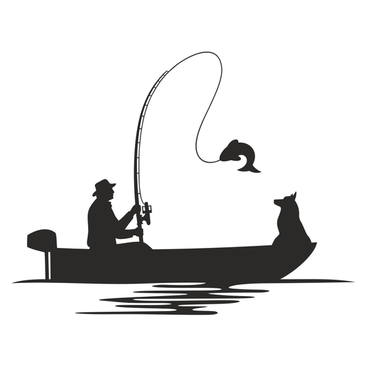 Fisherman enjoys a day of fishing with his loyal dog