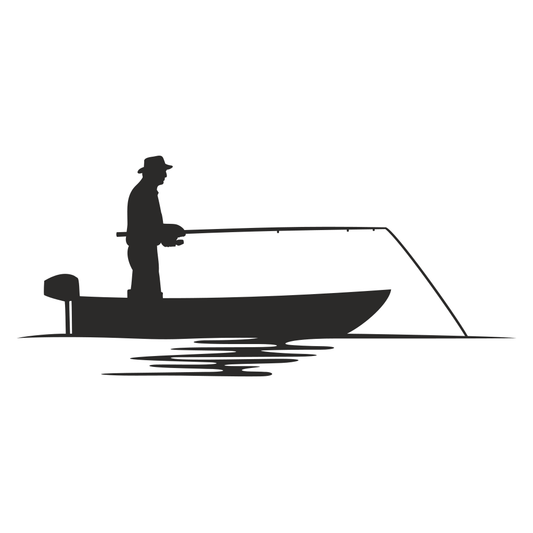 Silhouette of a fisherman casting a line from a boat