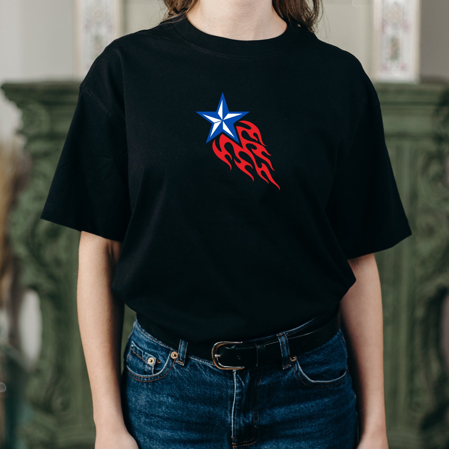 Bold star design with flame accents for crafting projects