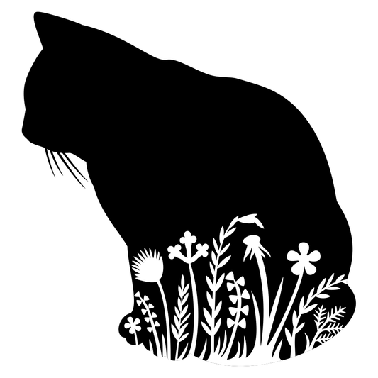 Floral silhouette of a cat in layered vector design for crafts