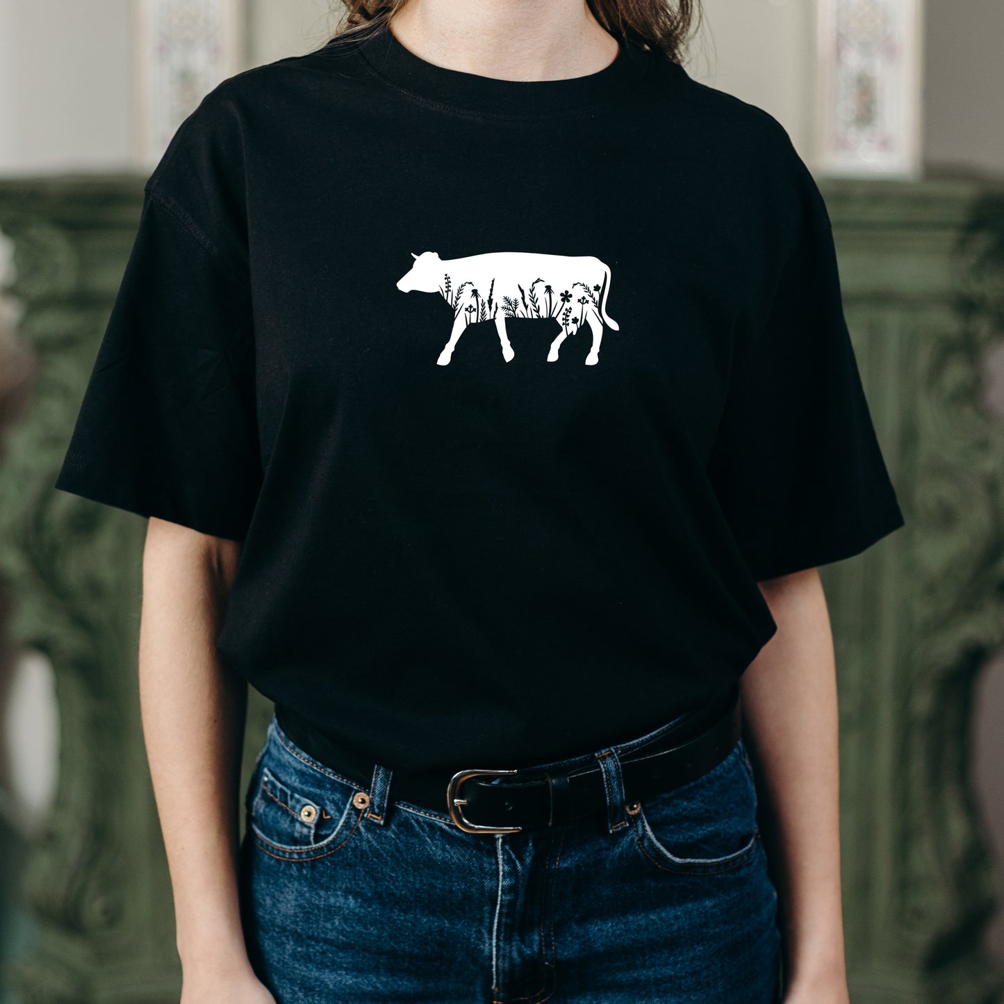Floral silhouette of a cow for creative cutting projects