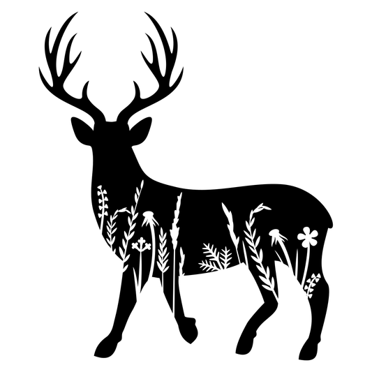 Intricate floral design of a majestic deer silhouette