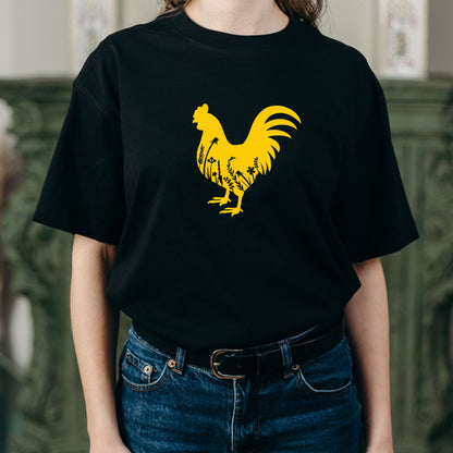 Unique floral silhouette of a rooster for creative crafts