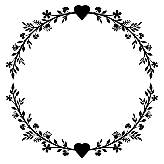 Floral wreath design featuring a heart for craft projects