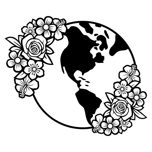 Black flower planet design for cutting machine art