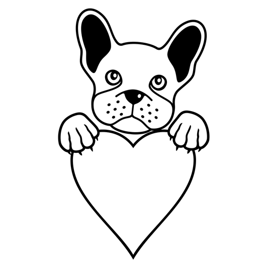 Cute French bulldog holding a heart vector design for crafting