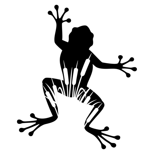 Creative layered design featuring a frog with reeds