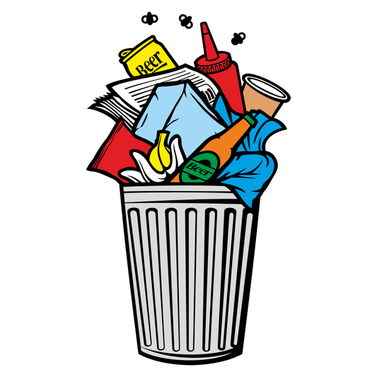 Creative trash design featuring a full rubbish bin for cutting