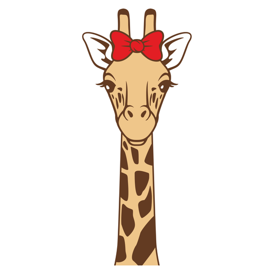 Cheerful giraffe design with a playful bow for crafting