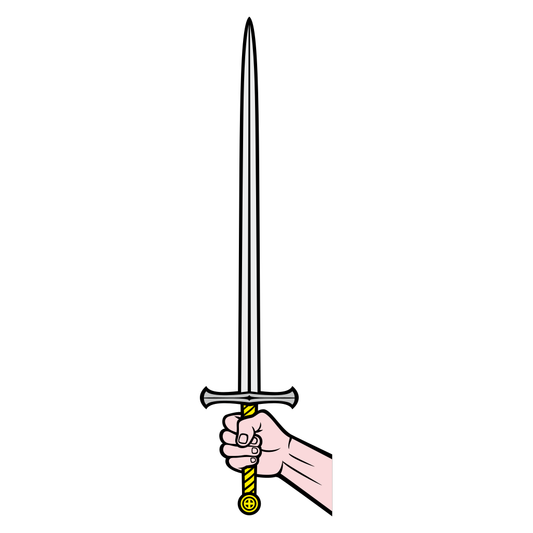 Hand holding a sword ready for adventure and valorous quests