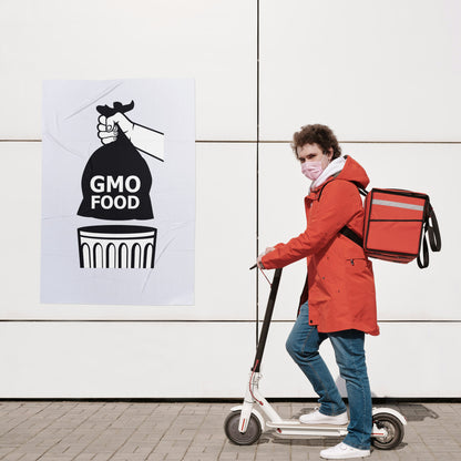 Hand gripping bag of GMO food ready for disposal