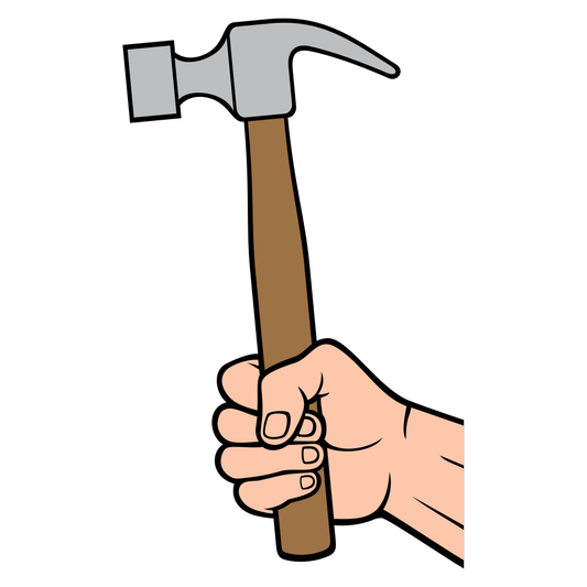 Hand gripping a hammer in preparation for crafting project