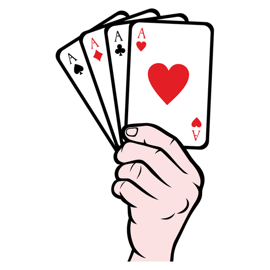 Playing cards held high with excitement for game lovers