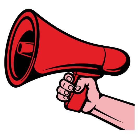 Hand holding a red megaphone for impactful messaging