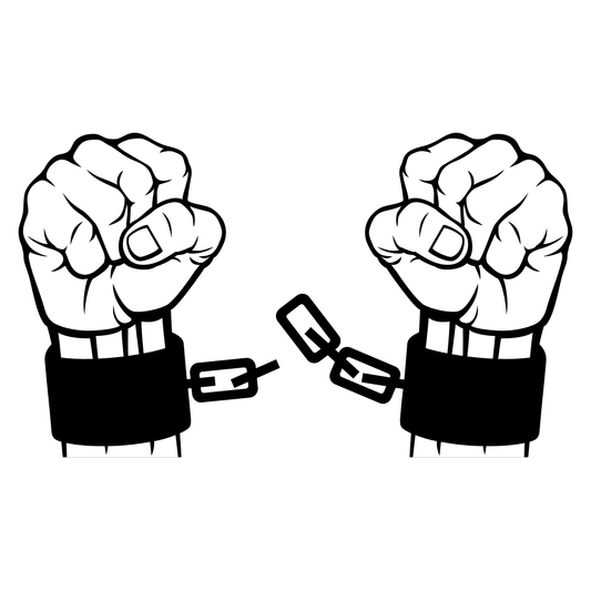 Breaking chains with clenched fists in vector design