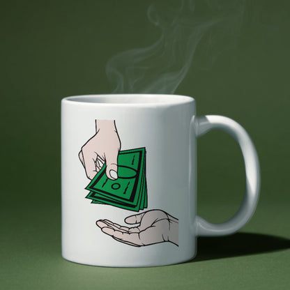 Hands exchanging money in a creative illustration design