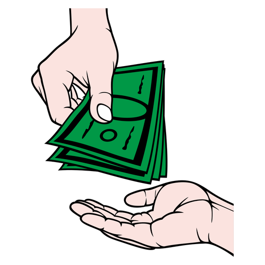 Hands exchanging money in a creative illustration design