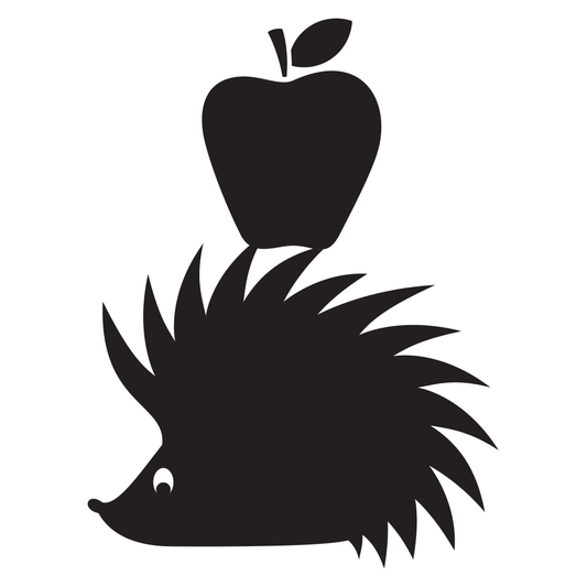 Cute hedgehog balancing an apple vector design for crafting