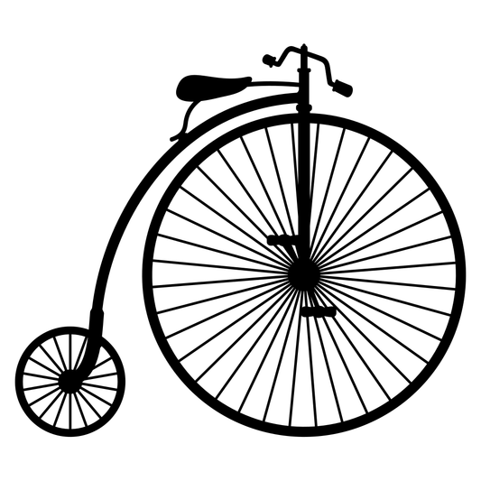 Elegant vintage high wheel bicycle design for cutting machines
