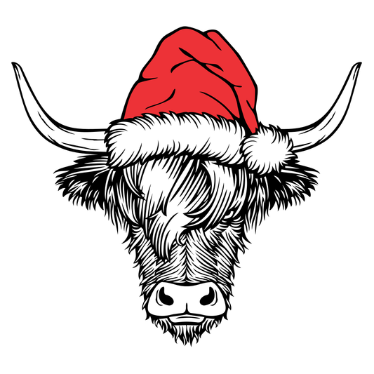 Highland cow with festive red hat for creative projects