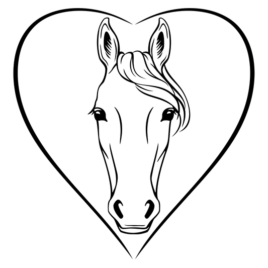Artistic black heart design featuring a horse silhouette inside